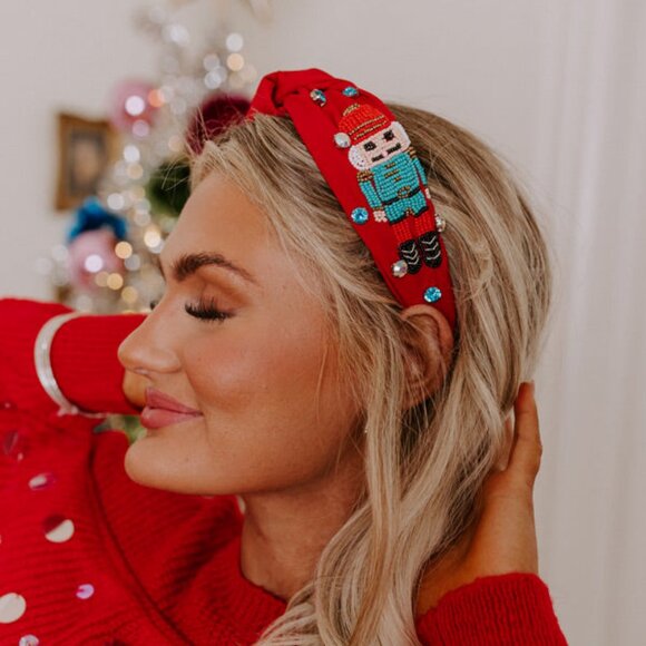 Christmas Nutcracker Theme Beaded Rhinestone Headband & Earrings GIFT SET NEW - Picture 3 of 6